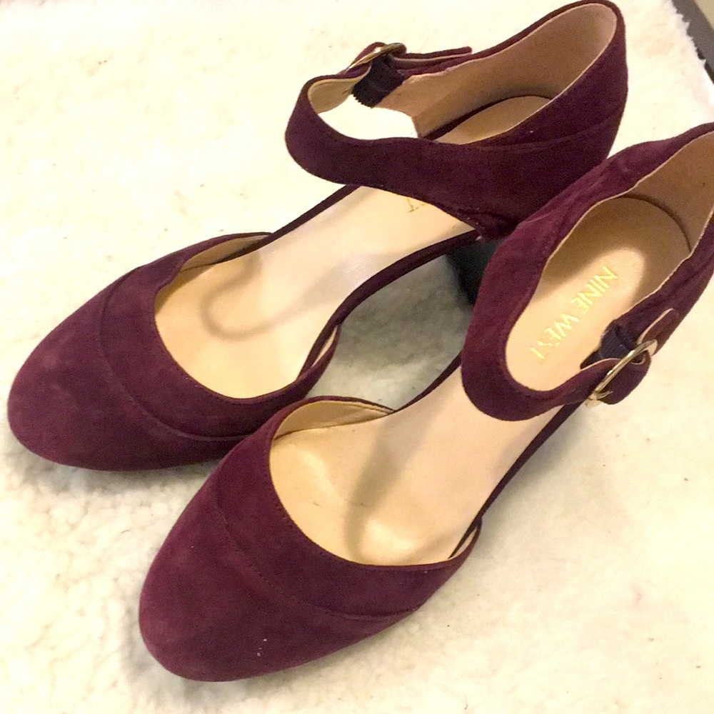 Nine West Burgundy Ankle Strap Heels